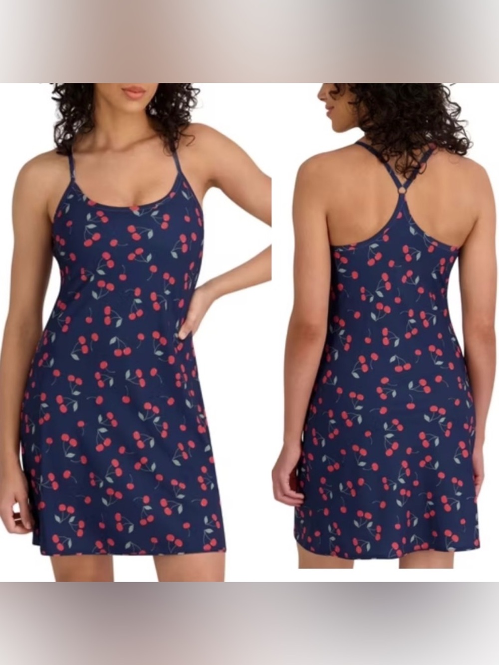 NWT Outdoor Voices Activewear Exercise Dress in Navy Cherry Print Size M
